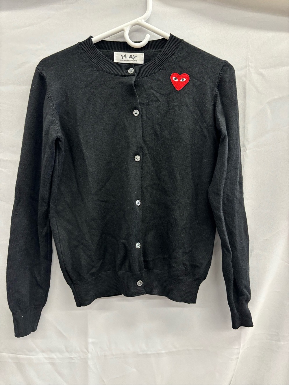 Comme des Garcons Black Cardigan with Red Heart Patch